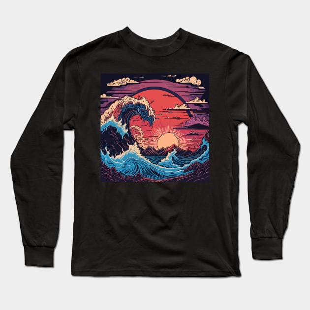 tsunami Long Sleeve T-Shirt by DesignVerseAlchemy